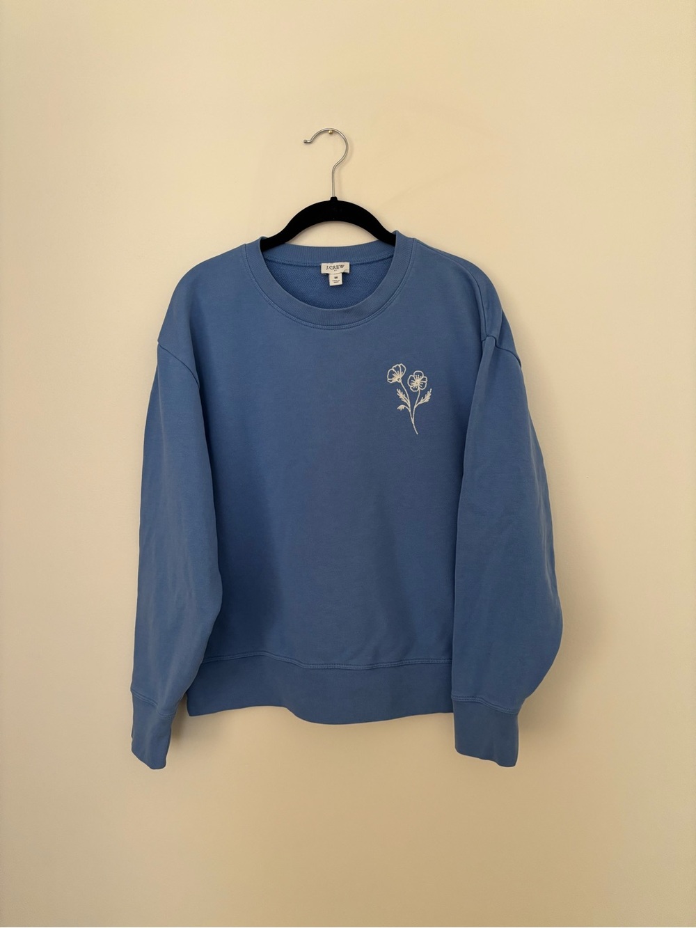 J. Crew Blue Crewneck Sweatshirt with Floral Detail